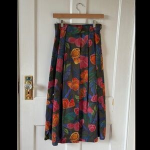 Vintage Geiger Floral Pleated Fully Lined Maxi Skirt 100% Wool Size 36 (US 6)